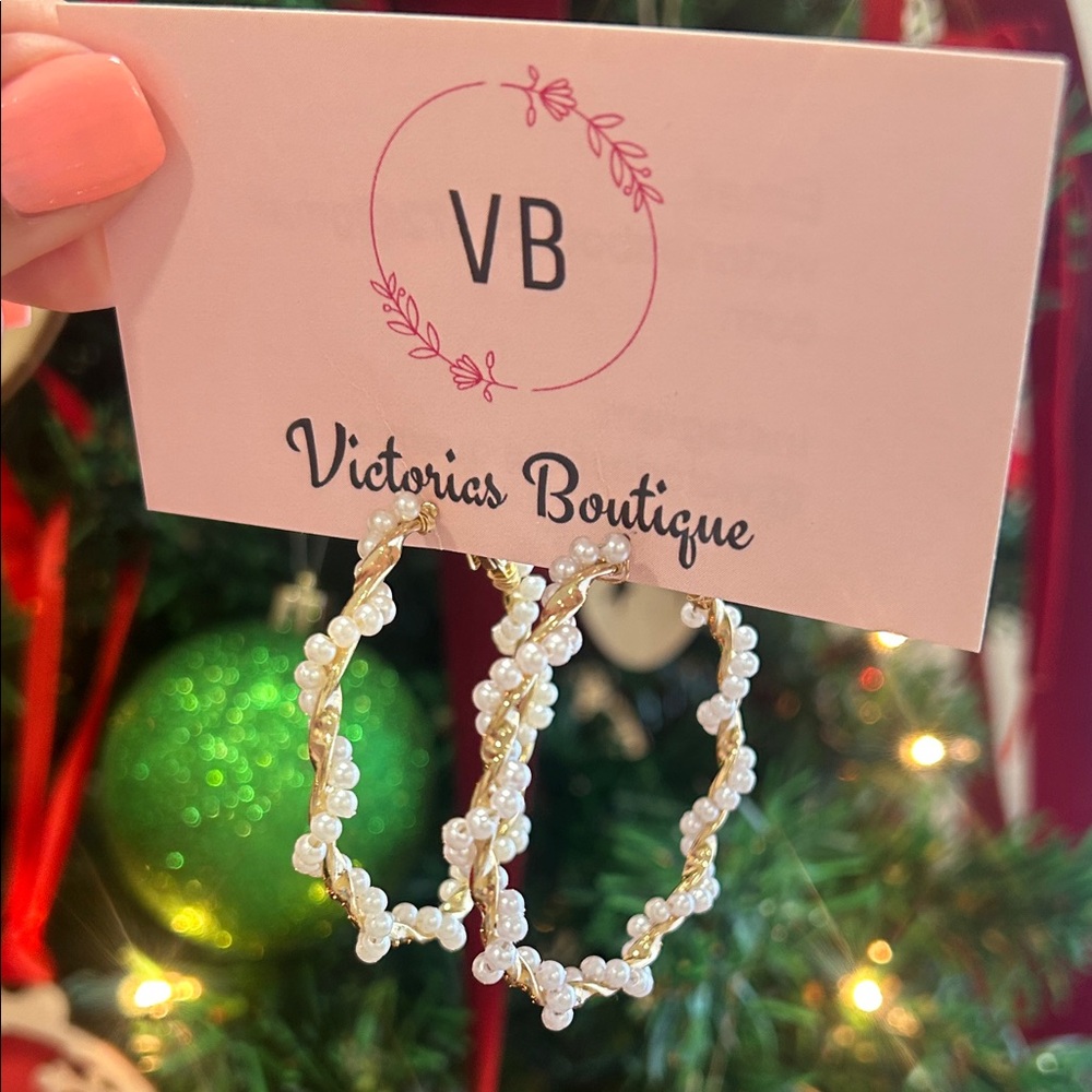 Gold and White Pearl Hoop Earrings